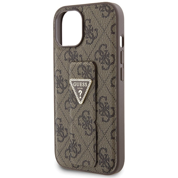 Guess Grip Stand 4G Triangle Strass case for iPhone 15 - brown