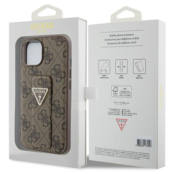 Guess Grip Stand 4G Triangle Strass case for iPhone 15 - brown