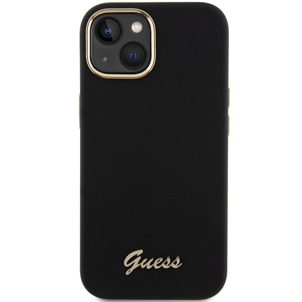 Guess Silicone Script Metal Logo &amp; Frame case for iPhone 15 - black