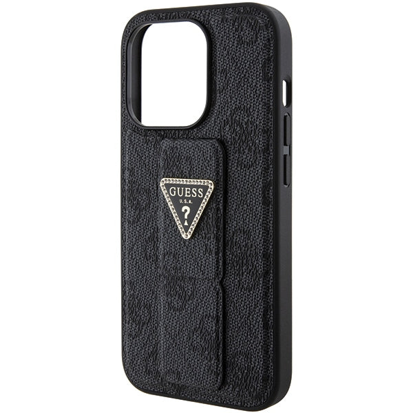Guess Grip Stand 4G Triangle Strass case for iPhone 15 Pro Max - black