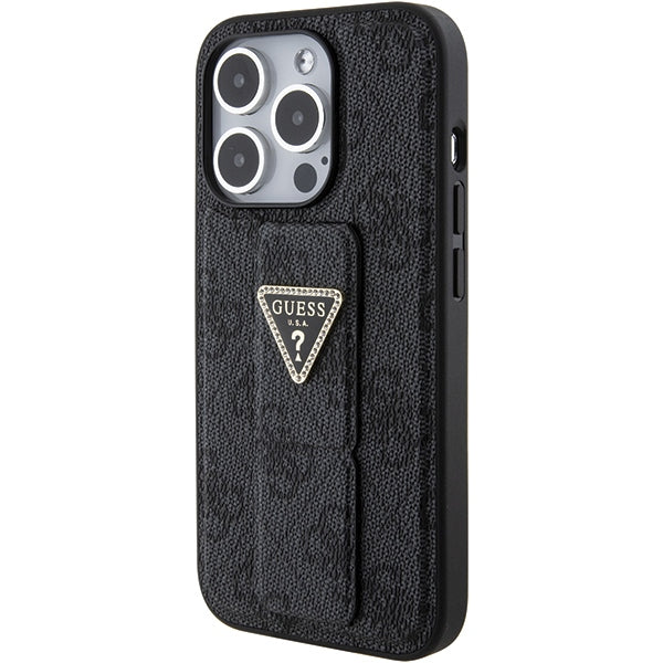 Guess Grip Stand 4G Triangle Strass case for iPhone 15 Pro Max - black