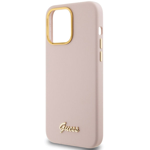 Guess Silicone Script Metal Logo &amp; Frame case for iPhone 15 Pro Max - pink