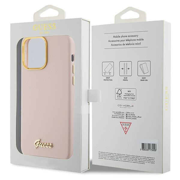 Guess Silicone Script Metal Logo &amp; Frame case for iPhone 15 Pro Max - pink