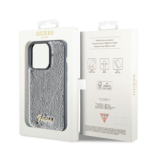 Guess Sequin Script Metal case for iPhone 14 Pro - silver