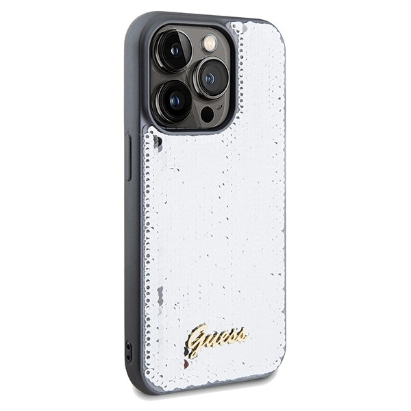 Guess Sequin Script Metal case for iPhone 14 Pro Max - silver