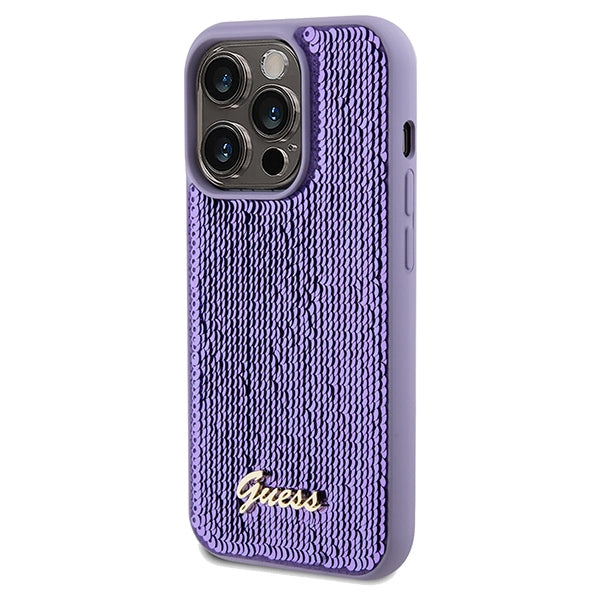 Guess Sequin Script Metal case for iPhone 14 Pro Max - purple