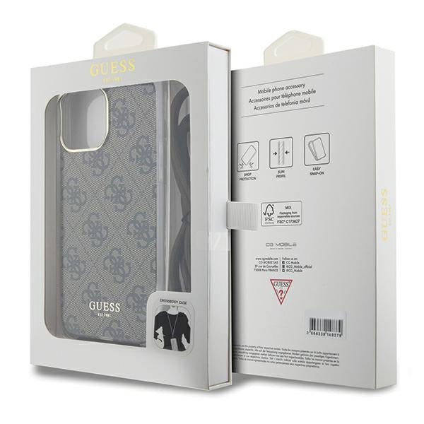 Guess Crossbody Cord 4G Print case for iPhone 15 Pro - brown