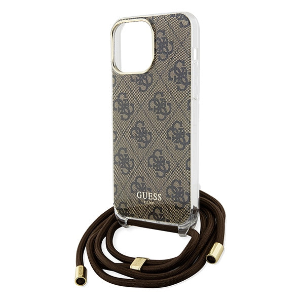 Guess Crossbody Cord 4G Print case for iPhone 15 Pro - brown