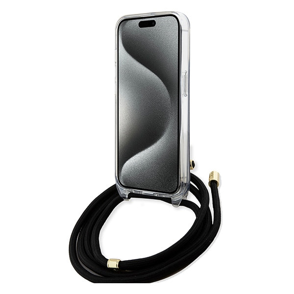 Guess Crossbody Cord 4G Print Case for iPhone 15/14/13 - Black