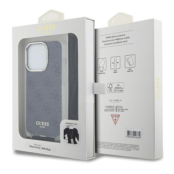 Guess Crossbody Cord 4G Print case for iPhone 15 Pro Max - black