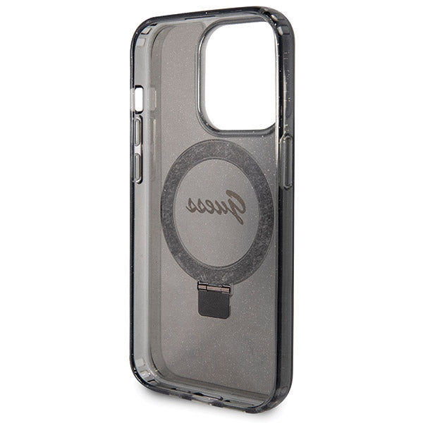Guess Ring Stand Script Glitter MagSafe case for iPhone 14 Pro - black