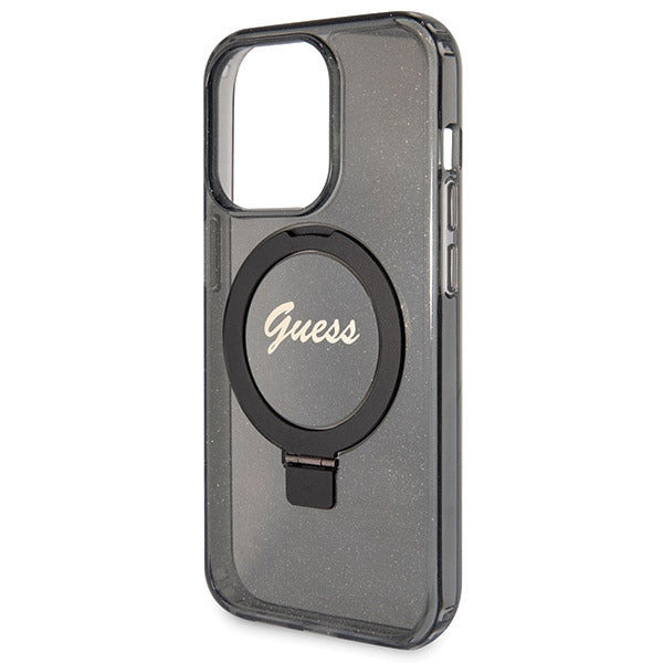 Guess Ring Stand Script Glitter MagSafe case for iPhone 14 Pro - black