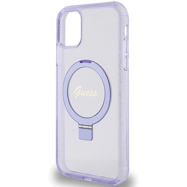 Guess Ring Stand Script Glitter MagSafe case for iPhone 11 / Xr - purple