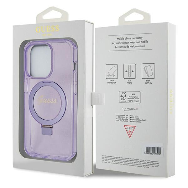 Guess Ring Stand Script Glitter MagSafe case for iPhone 13 Pro / 13 - purple