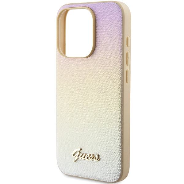 Guess Saffiano Iridescent Script case for iPhone 14 Pro - gold