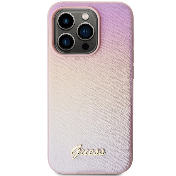 Guess Saffiano Iridescent Script case for iPhone 14 Pro - pink