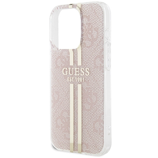 Guess IML 4G Gold Stripe case for iPhone 14 Pro Max - pink
