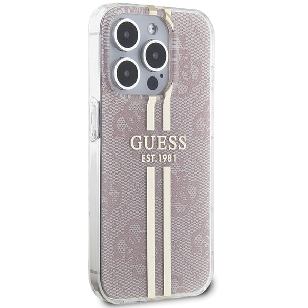 Guess IML 4G Gold Stripe case for iPhone 14 Pro Max - pink