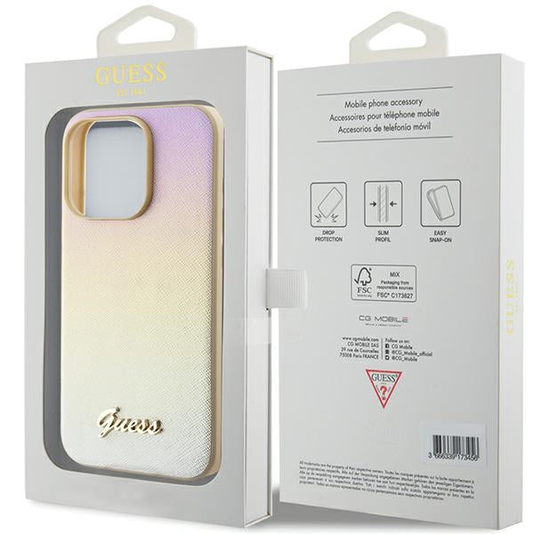 Guess Saffiano Iridescent Script case for iPhone 14 Pro Max - gold