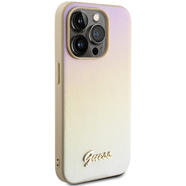 Guess Saffiano Iridescent Script case for iPhone 14 Pro Max - gold