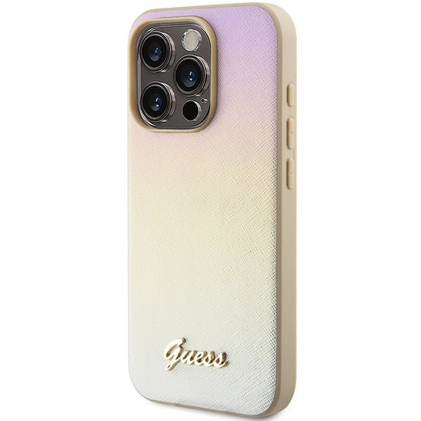 Guess Saffiano Iridescent Script case for iPhone 14 Pro Max - gold