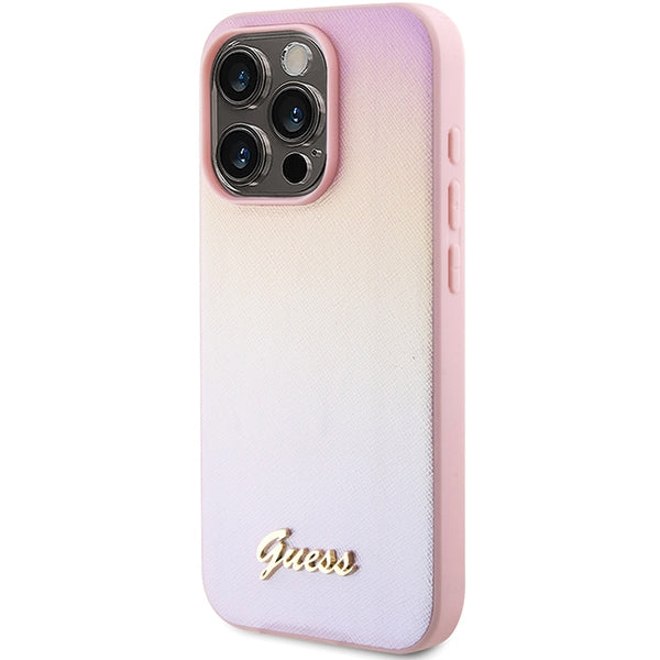 Guess Saffiano Iridescent Script case for iPhone 14 Pro Max - pink