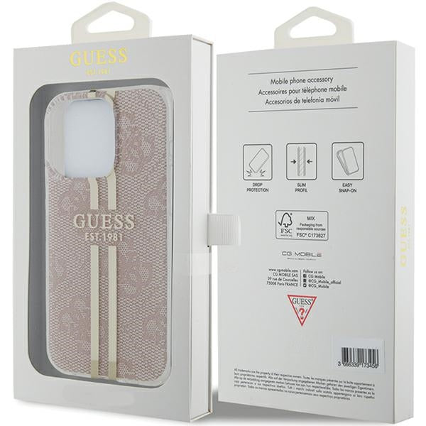 Guess IML 4G Gold Stripe case for iPhone 15 Pro - pink