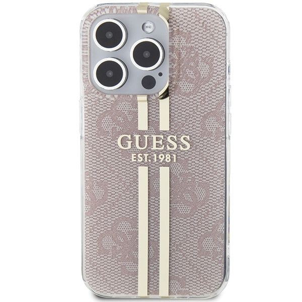 Guess IML 4G Gold Stripe case for iPhone 15 Pro - pink