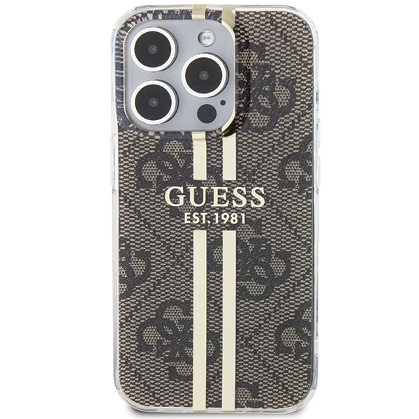 Guess IML 4G Gold Stripe case for iPhone 15 Pro - brown