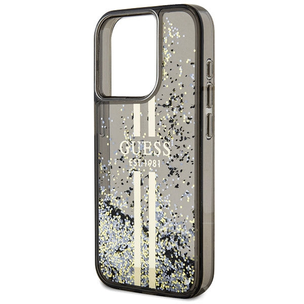 Guess Liquid Glitter Gold Stripes case for iPhone 15 Pro - black
