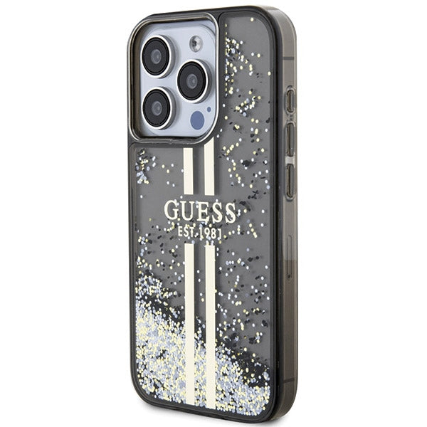 Guess Liquid Glitter Gold Stripes case for iPhone 15 Pro - black