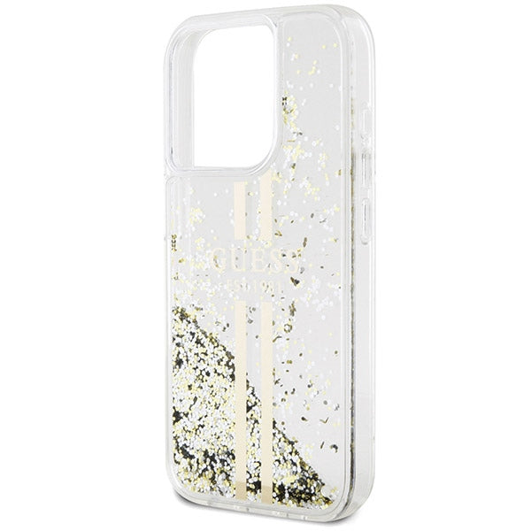 Guess Liquid Glitter Gold Stripes case for iPhone 15 Pro - transparent