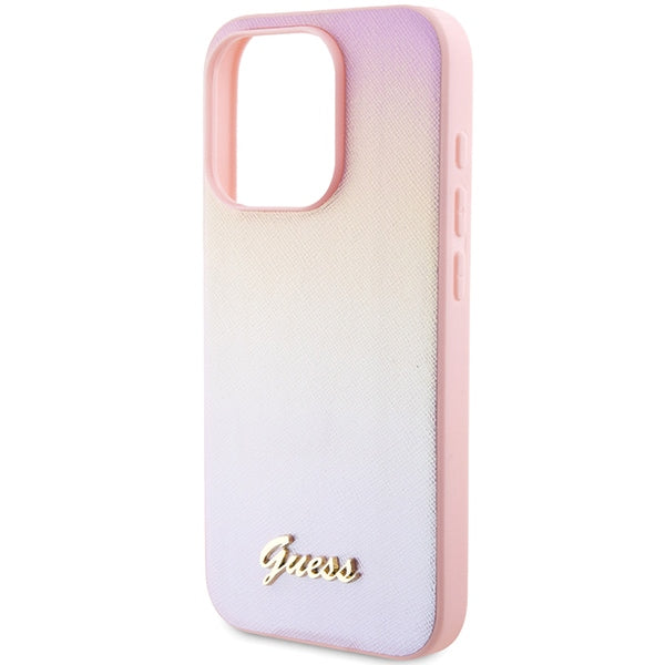 Guess Saffiano Iridescent Script case for iPhone 15 Pro - pink