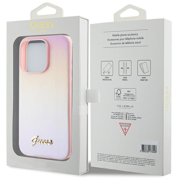 Guess Saffiano Iridescent Script case for iPhone 15 Pro - pink