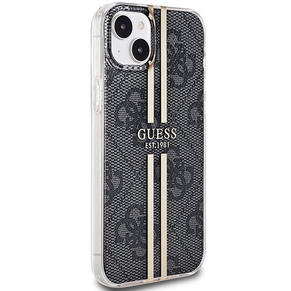 Guess IML 4G Gold Stripe case for iPhone 15 Plus / 14 Plus - black
