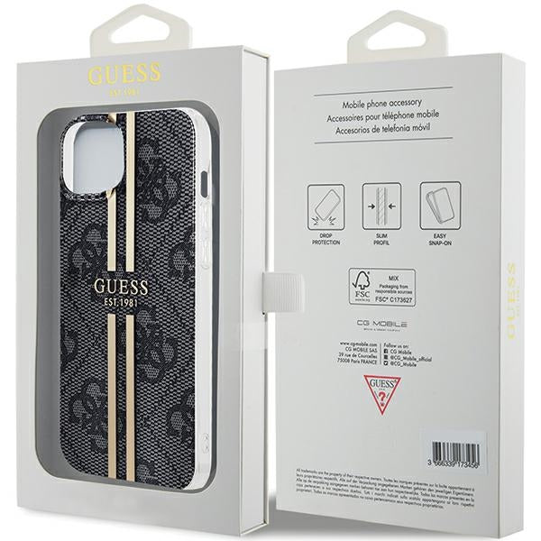 Guess IML 4G Gold Stripe case for iPhone 15 Plus / 14 Plus - black
