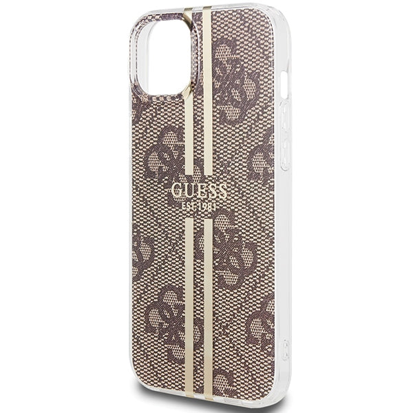 Guess IML 4G Gold Stripe case for iPhone 15 Plus / 14 Plus - brown