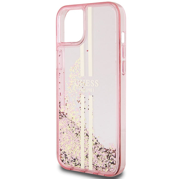 Guess Liquid Glitter Gold Stripes case for iPhone 15 Plus / 14 Plus - pink