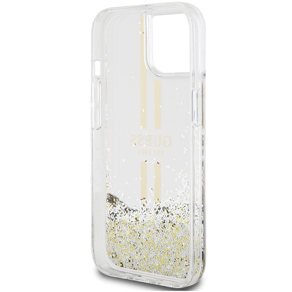 Guess Liquid Glitter Gold Stripes case for iPhone 15 Plus / 14 Plus - transparent
