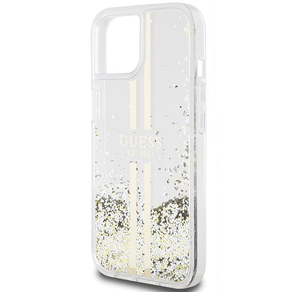Guess Liquid Glitter Gold Stripes case for iPhone 15 Plus / 14 Plus - transparent