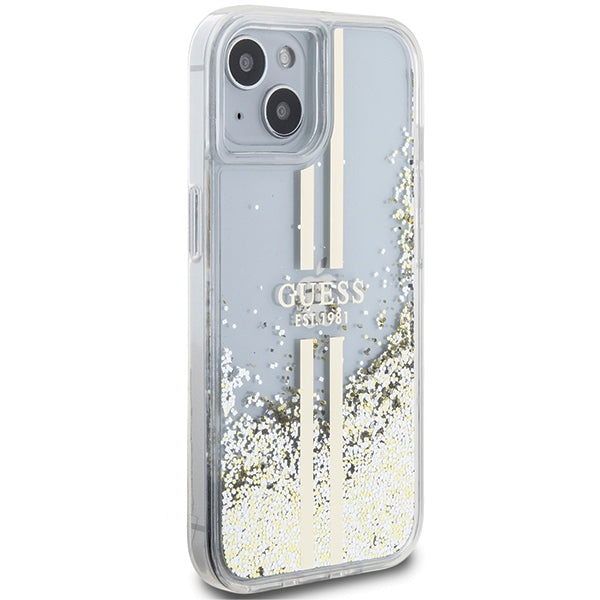 Guess Liquid Glitter Gold Stripes case for iPhone 15 Plus / 14 Plus - transparent