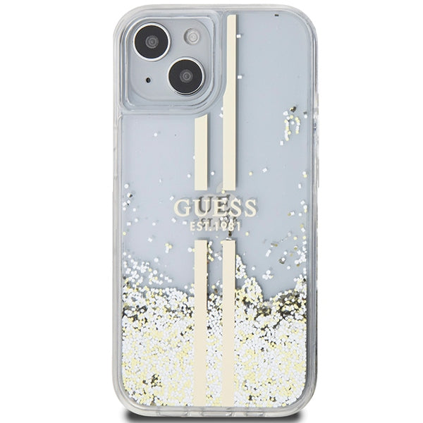 Guess Liquid Glitter Gold Stripes case for iPhone 15 Plus / 14 Plus - transparent