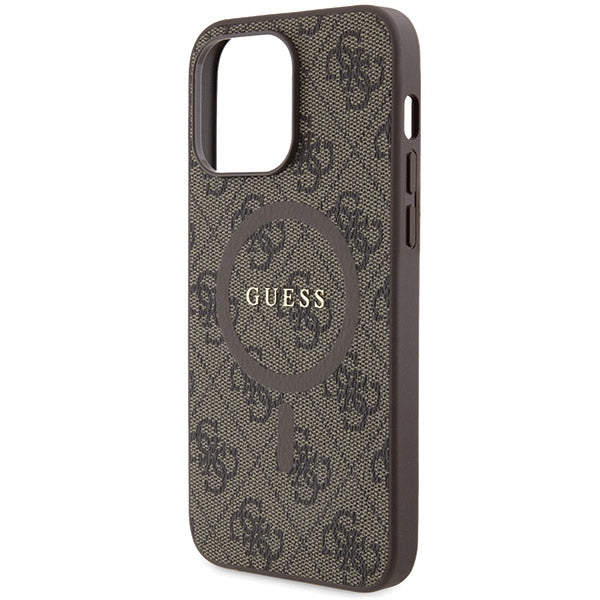 Guess 4G Collection Leather Metal Logo MagSafe Case for iPhone 14 Pro - Brown