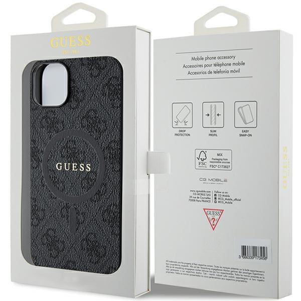Guess 4G Collection Leather Metal Logo MagSafe Case for iPhone 14/15/13 - Black