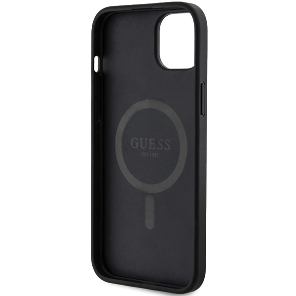 Guess 4G Collection Leather Metal Logo MagSafe Case for iPhone 14/15/13 - Black