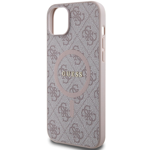 Guess 4G Collection Leather Metal Logo MagSafe Case for iPhone 14/15/13 - Pink