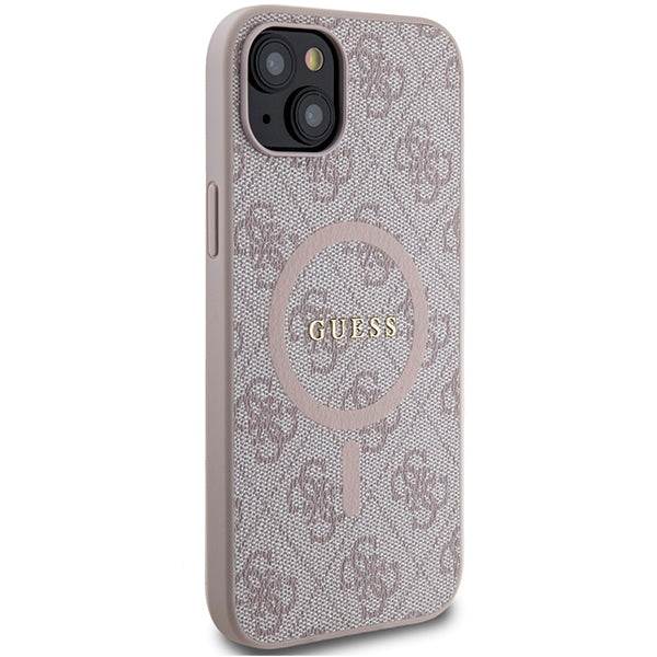 Guess 4G Collection Leather Metal Logo MagSafe Case for iPhone 14/15/13 - Pink