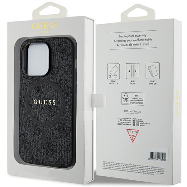 Guess 4G Collection Leather Metal Logo MagSafe Case for iPhone 14 Pro Max - Black
