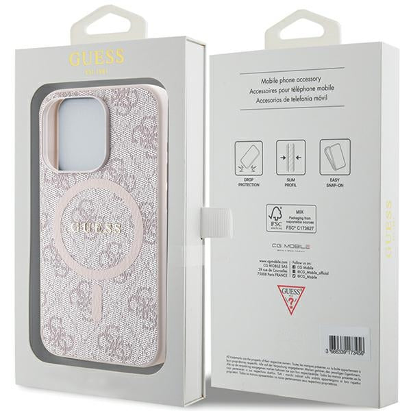 Guess 4G Collection Leather Metal Logo MagSafe Case for iPhone 14 Pro Max - Pink