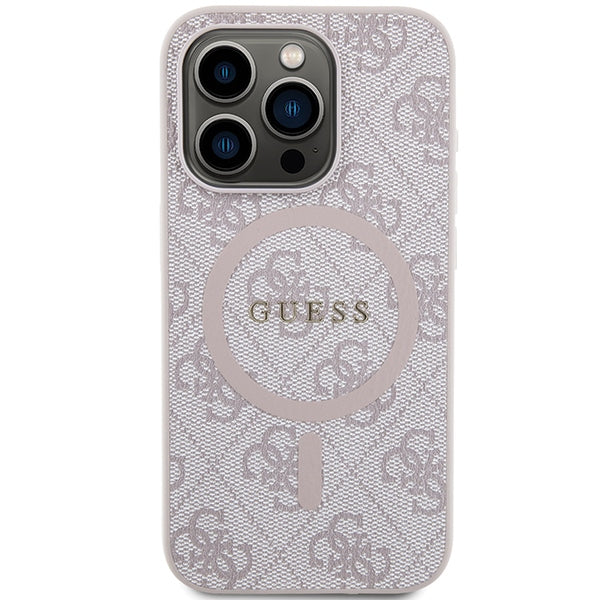 Guess 4G Collection Leather Metal Logo MagSafe Case for iPhone 14 Pro Max - Pink